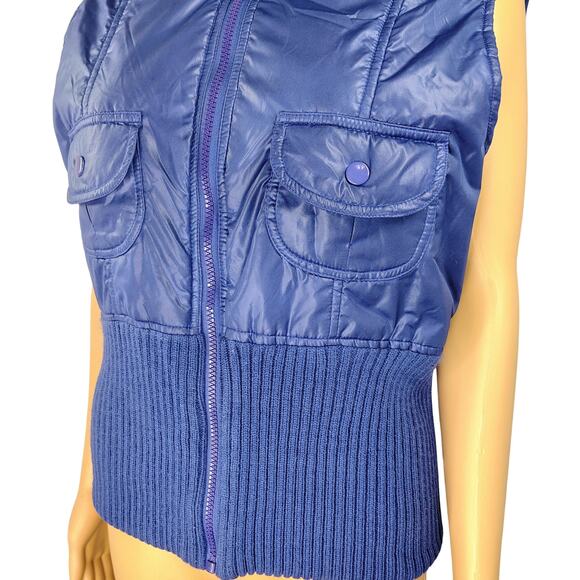 Y2k MCM Purple Zip Up Quilted Sleeveless Ribbed Turtleneck Vintage Vest Size XL - Picture 3 of 10